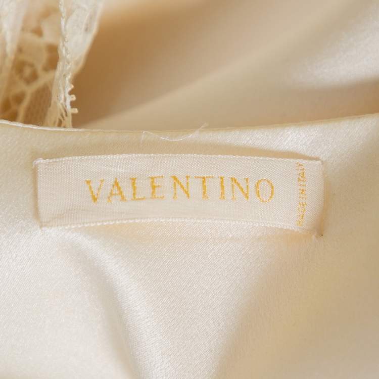 Pre Owned Valentino Vintage Cream Silk Satin & Lace Scoop Neck Top M