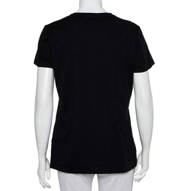 Pre Owned Valentino Black Cotton Beaded Flower Applique Detail Crewneck T-Shirt XL