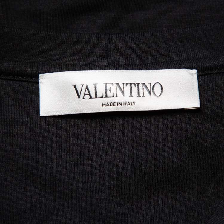 Pre Owned Valentino Black Cotton Beaded Flower Applique Detail Crewneck T-Shirt XL
