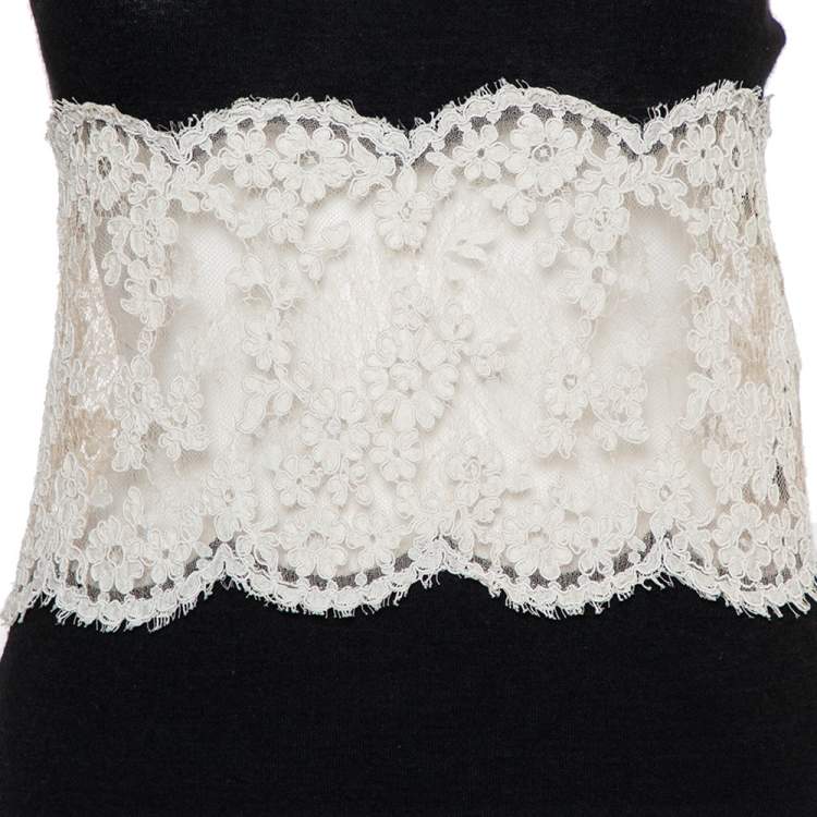 Pre Owned Valentino Black Wool & Cashmere Lace Trim Tank Top L