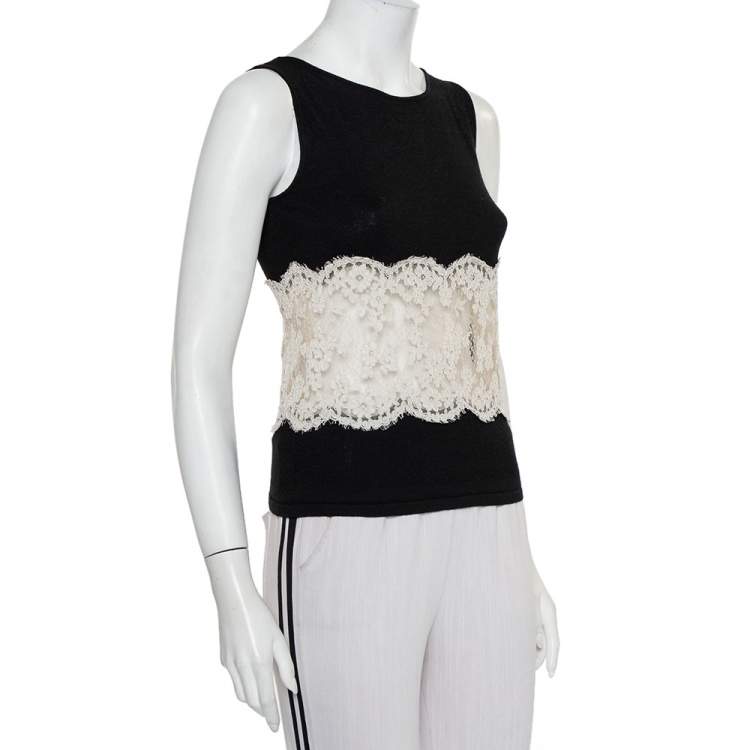 Pre Owned Valentino Black Wool & Cashmere Lace Trim Tank Top L