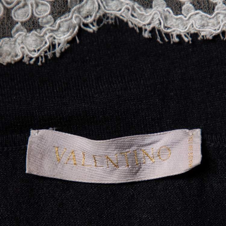 Pre Owned Valentino Black Wool & Cashmere Lace Trim Tank Top L