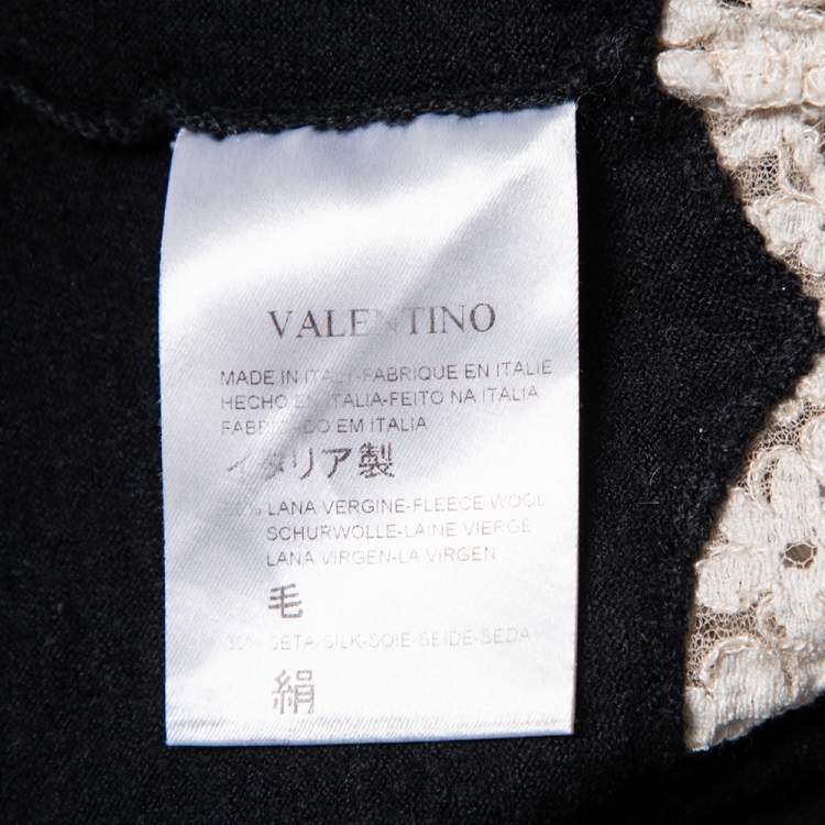 Pre Owned Valentino Black Wool & Cashmere Lace Trim Tank Top L