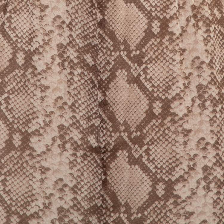 Pre Owned Valentino Beige Snakeskin Printed Silk Ruffled Halter Neck Maxi Dress M