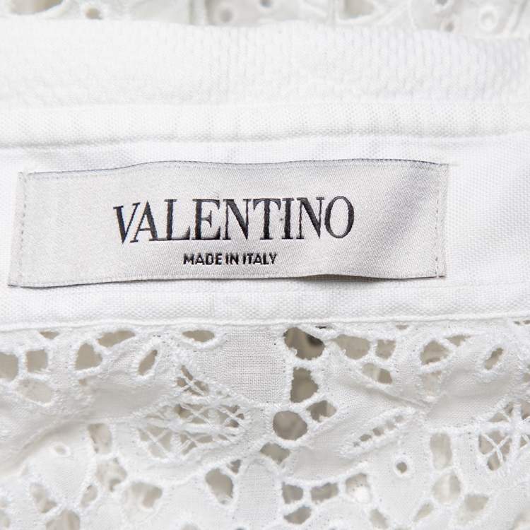 Pre Owned Valentino White Eyelet Lace Collared Button Front Shirt M