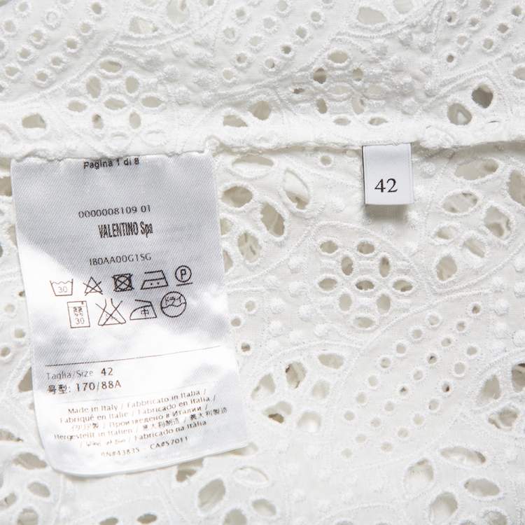 Pre Owned Valentino White Eyelet Lace Collared Button Front Shirt M