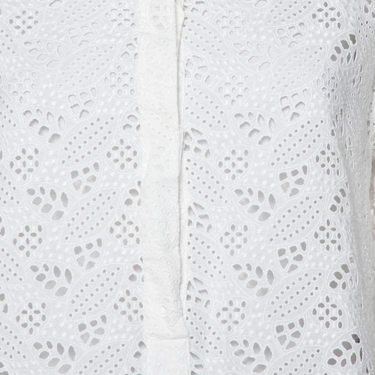 Pre Owned Valentino White Eyelet Lace Collared Button Front Shirt M