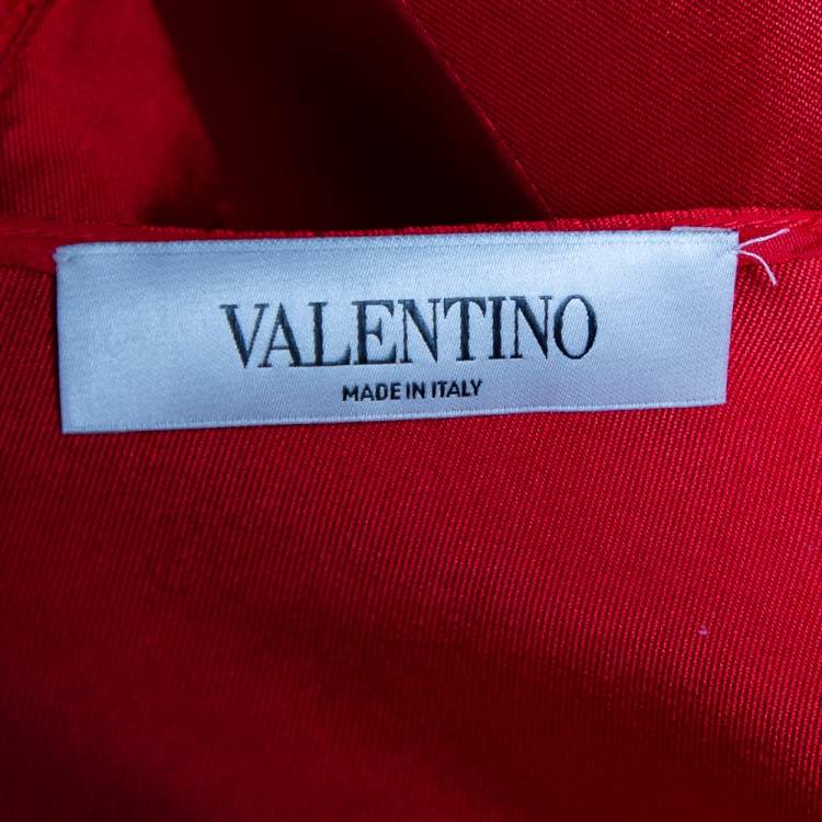 Pre Owned Valentino Red Silk & Lace Paneled Oversized Top S