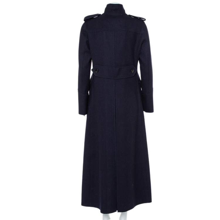 Pre Owned Valentino Navy Blue Wool Double Breasted Long Trench Coat L