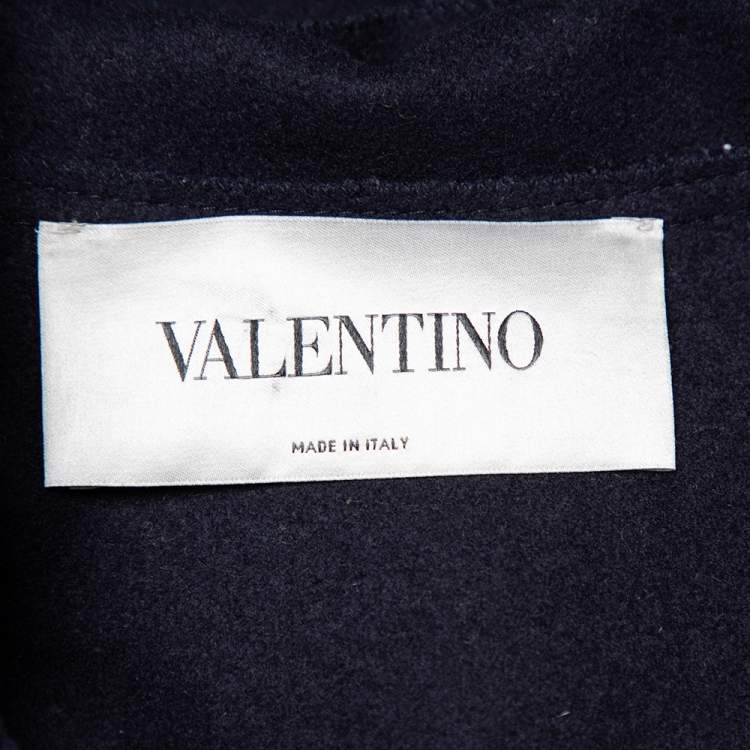 Pre Owned Valentino Navy Blue Wool Double Breasted Long Trench Coat L