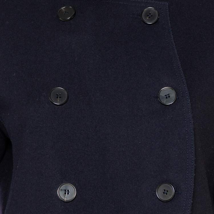 Pre Owned Valentino Navy Blue Wool Double Breasted Long Trench Coat L