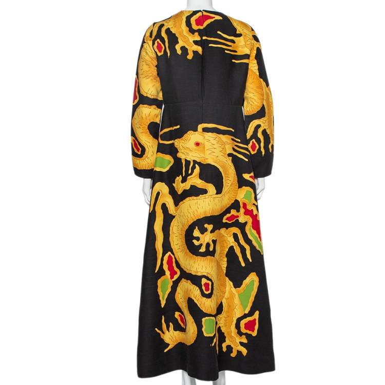 Pre Owned Valentino 1968 Vintage Multicolor Dragon Printed Wool & Silk Maxi Dress L
