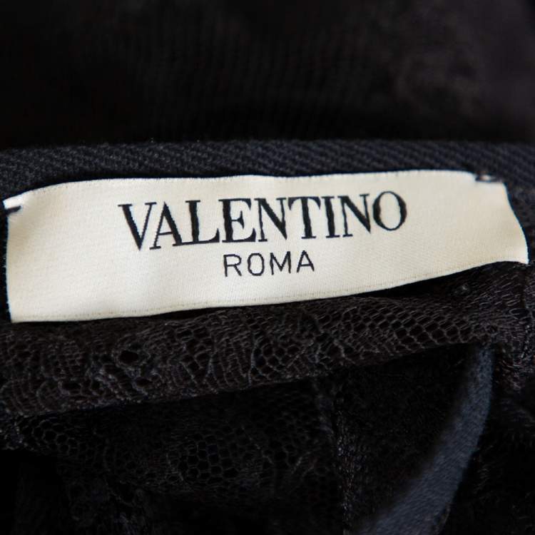 Pre Owned Valentino Black Knit & Lace Paneled Sheath Dress M