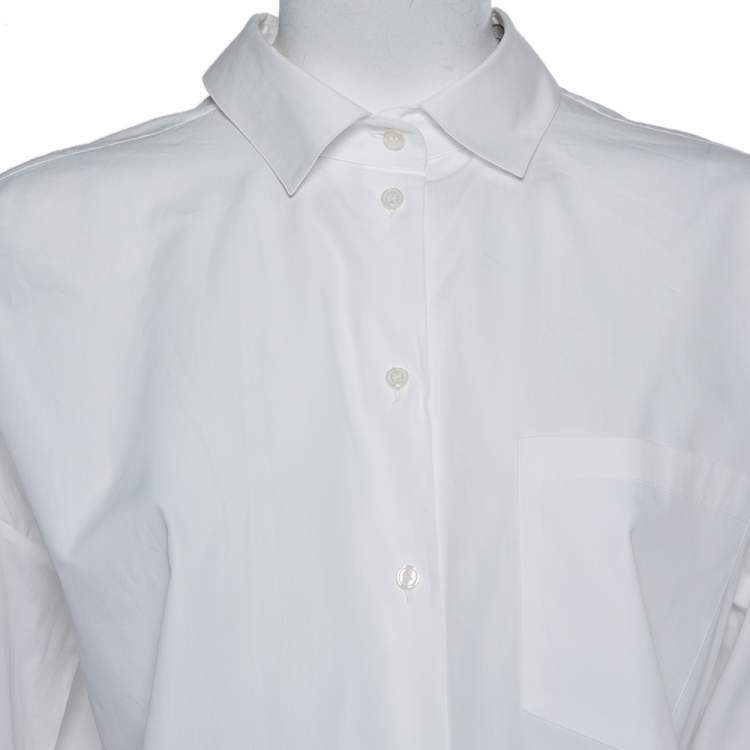مملوكة مسبقًا Valentino White Cotton Neck Tie Detail Oversized Shirt S