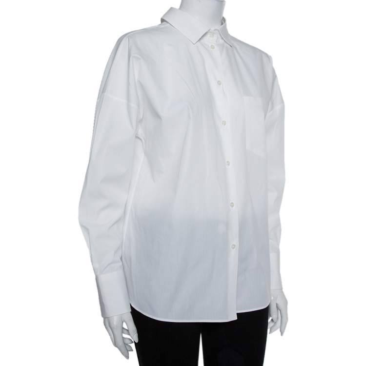مملوكة مسبقًا Valentino White Cotton Neck Tie Detail Oversized Shirt S