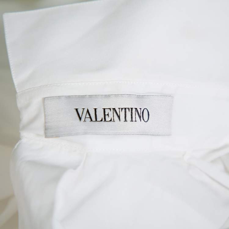 مملوكة مسبقًا Valentino White Cotton Neck Tie Detail Oversized Shirt S