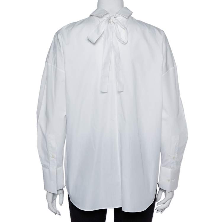 مملوكة مسبقًا Valentino White Cotton Neck Tie Detail Oversized Shirt S