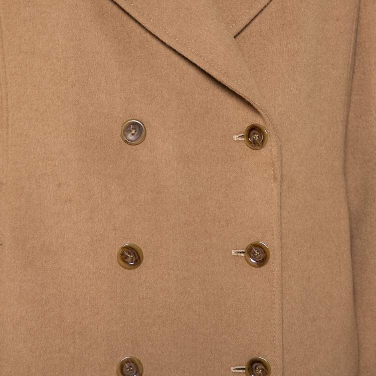 Pre Owned Valentino Camel Brown Wool & Cashgora Fur Trim Belted Short Coat XL