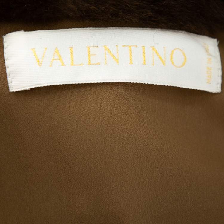 Pre Owned Valentino Camel Brown Wool & Cashgora Fur Trim Belted Short Coat XL