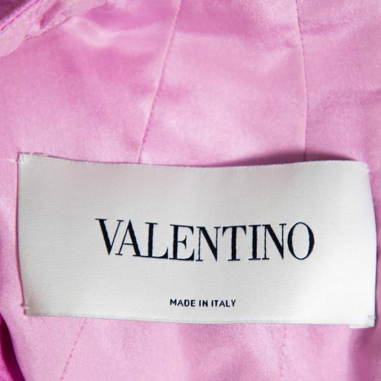 Pre Owned Valentino Pink Textured Satin High Neck Maxi Dress S