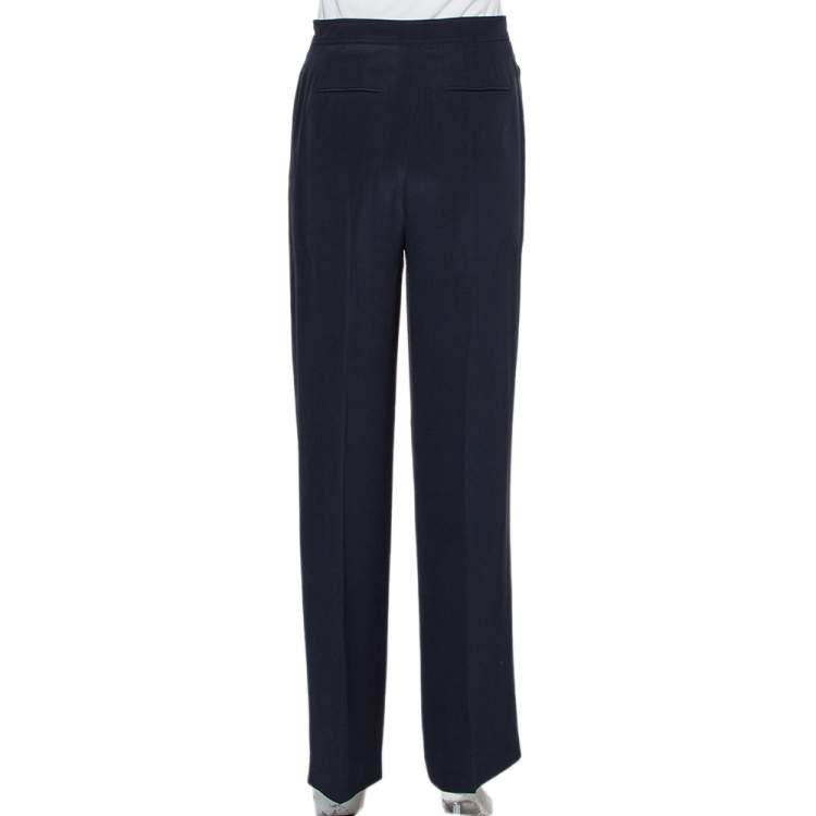 Pre Owned Valentino Navy Blue Silk Pleated Detail Palazzo Pants S