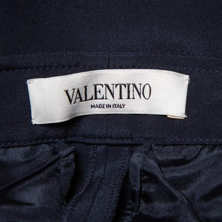 Pre Owned Valentino Navy Blue Silk Pleated Detail Palazzo Pants S