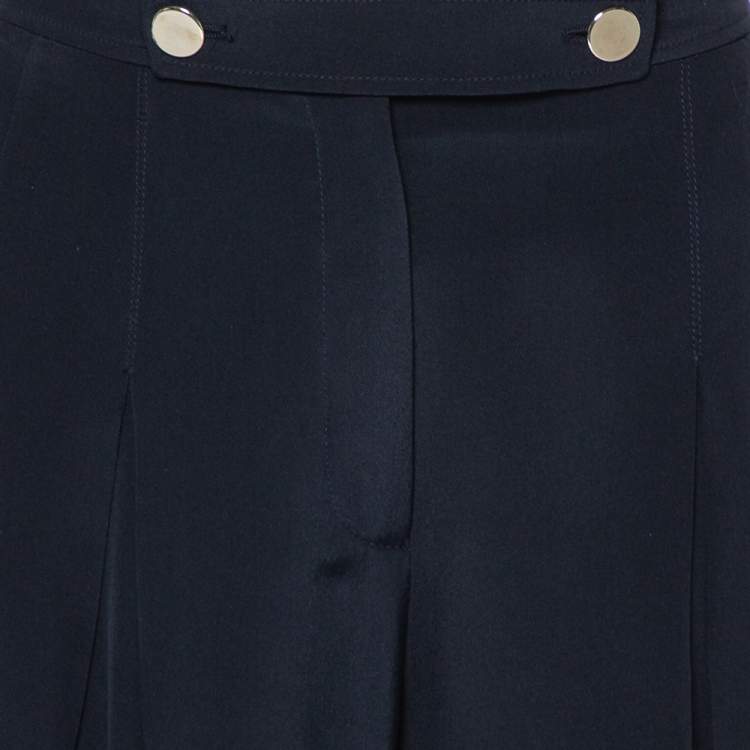 Pre Owned Valentino Navy Blue Silk Pleated Detail Palazzo Pants S