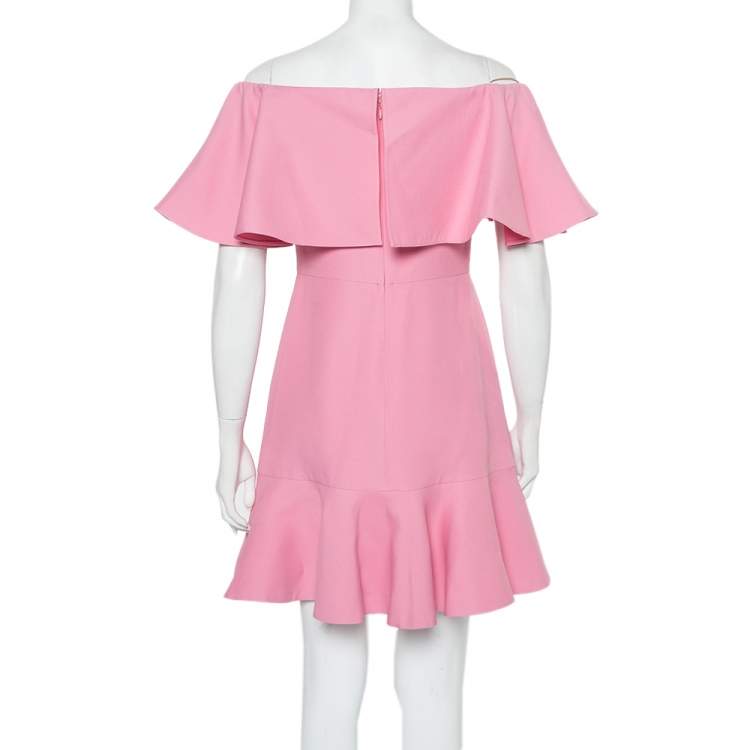 Pre Owned Valentino Pink Wool & Crepe Off Shoulder Mini Dress S