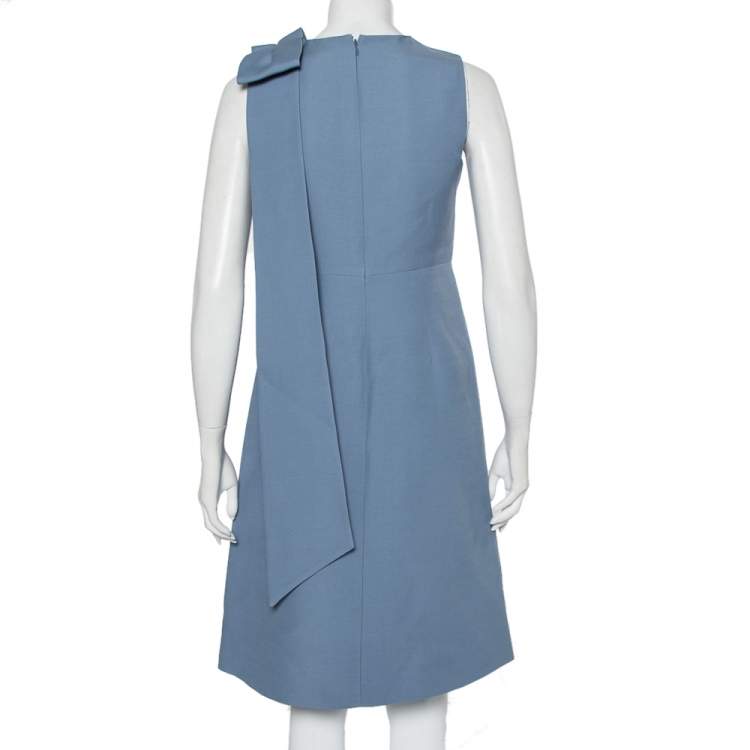 Pre Owned Valentino Powder Blue Wool & Silk Bow Detail Sleeveless Shift Dress S