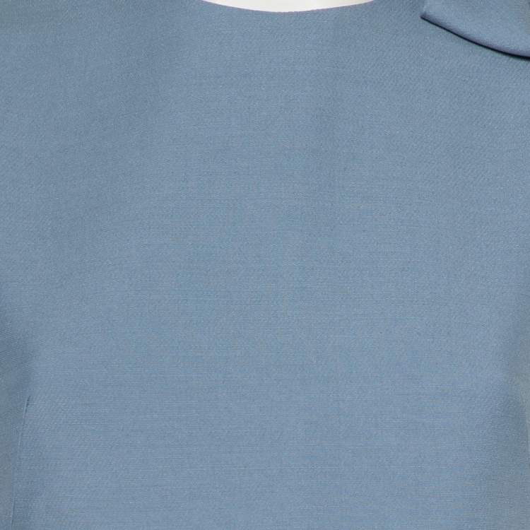 Pre Owned Valentino Powder Blue Wool & Silk Bow Detail Sleeveless Shift Dress S