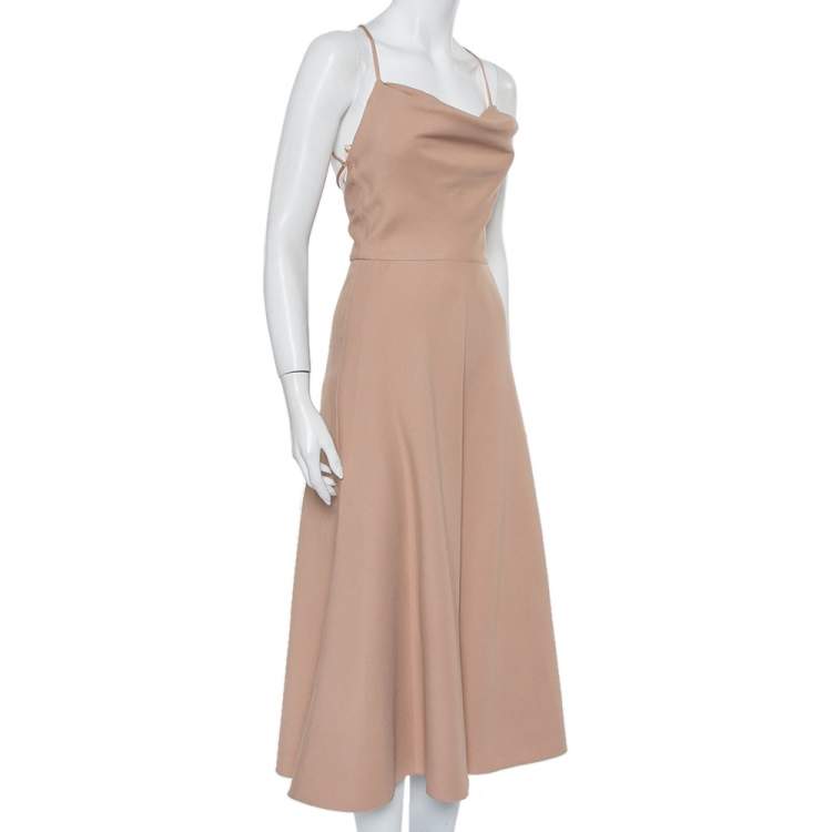 Pre Owned Valentino Beige Wool & Silk Open Back Detail Midi Dress S