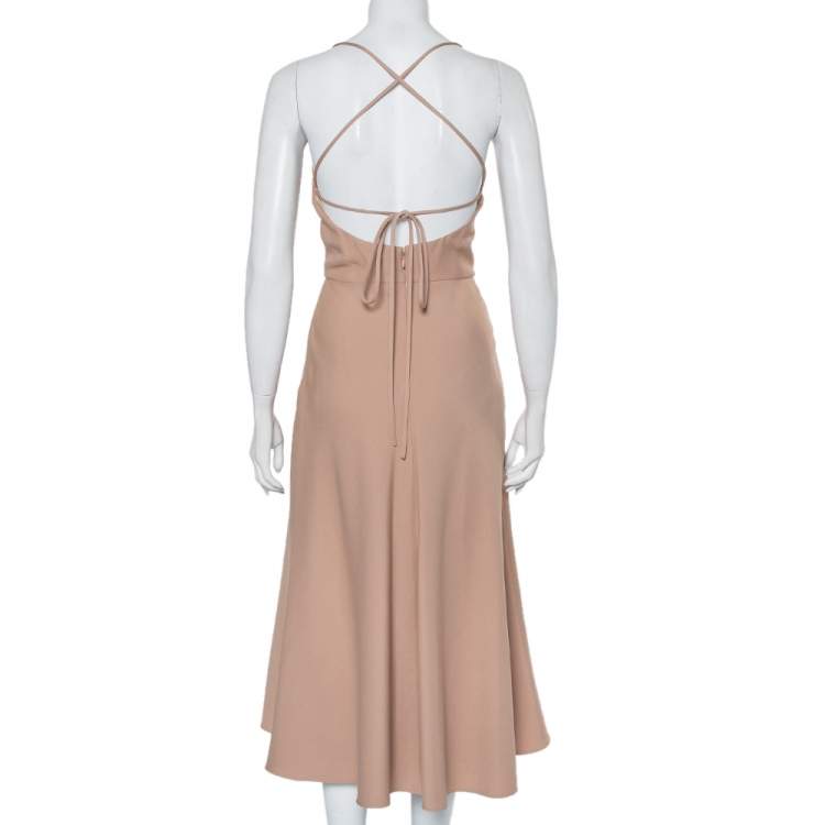Pre Owned Valentino Beige Wool & Silk Open Back Detail Midi Dress S