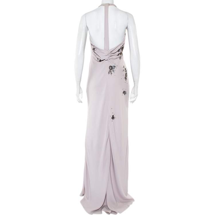 Pre Owned Valentino Lilac Embellished Crepe Open Back Draped Gown M