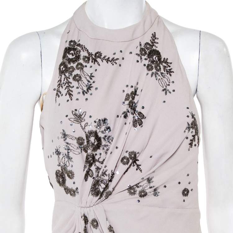 Pre Owned Valentino Lilac Embellished Crepe Open Back Draped Gown M