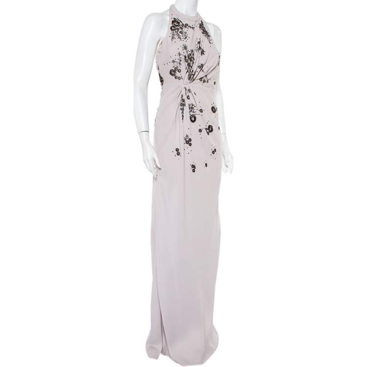 Pre Owned Valentino Lilac Embellished Crepe Open Back Draped Gown M