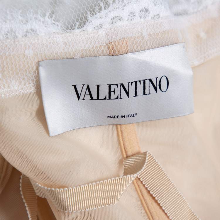 Pre Owned Valentino White Lace Ruffle Detail One Shoulder Midi Dress M