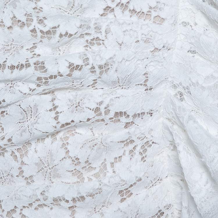 Pre Owned Valentino White Lace Ruffle Detail One Shoulder Midi Dress M