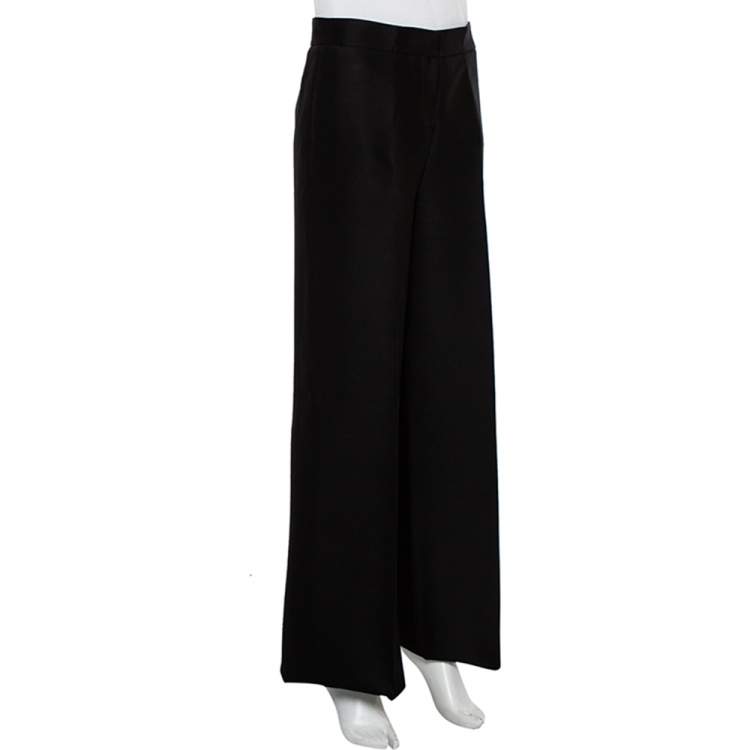 Pre Owned Valentino Black Wool & Silk Wide Leg Trousers S
