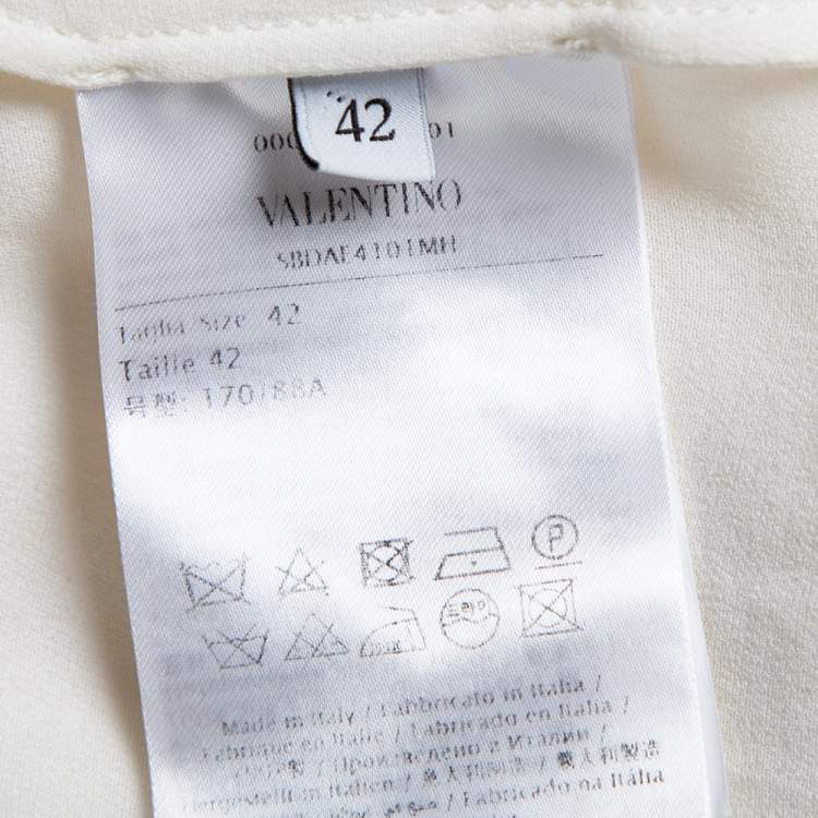 Pre Owned Valentino White Silk Scalloped Sleeve Detail Top M