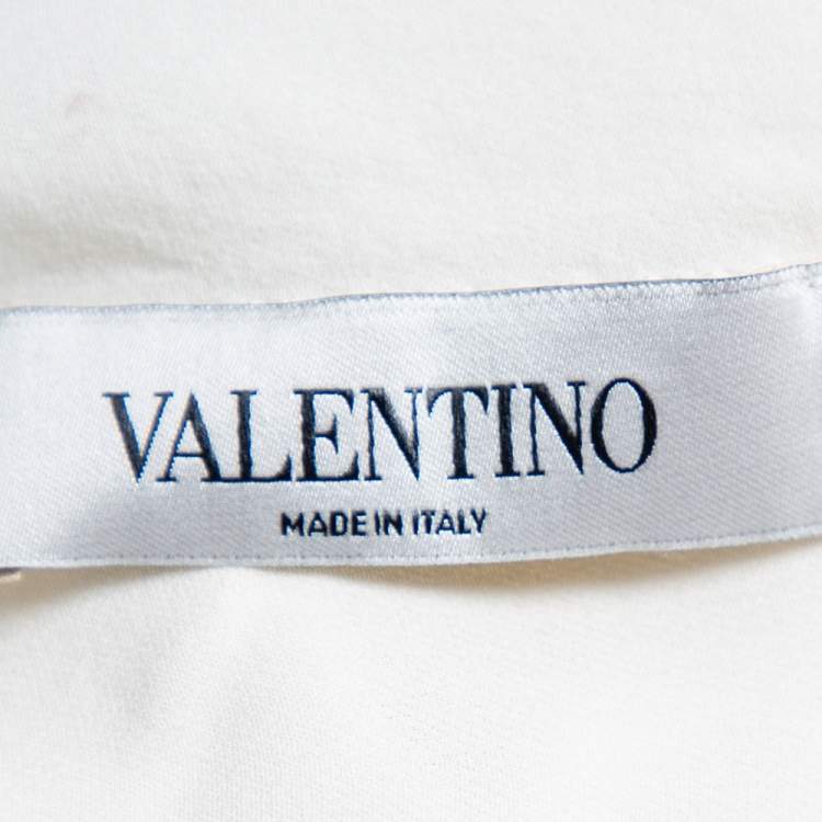 Pre Owned Valentino White Silk Scalloped Sleeve Detail Top M
