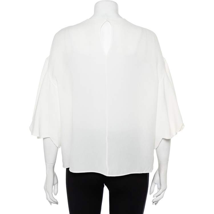 Pre Owned Valentino White Silk Scalloped Sleeve Detail Top M