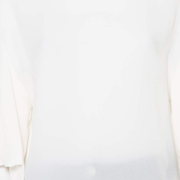 Pre Owned Valentino White Silk Scalloped Sleeve Detail Top M