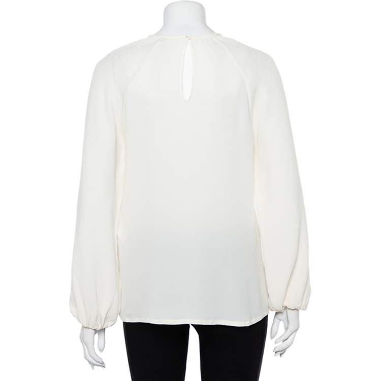 Pre Owned Valentino Cream Silk Raglan Sleeve Top M
