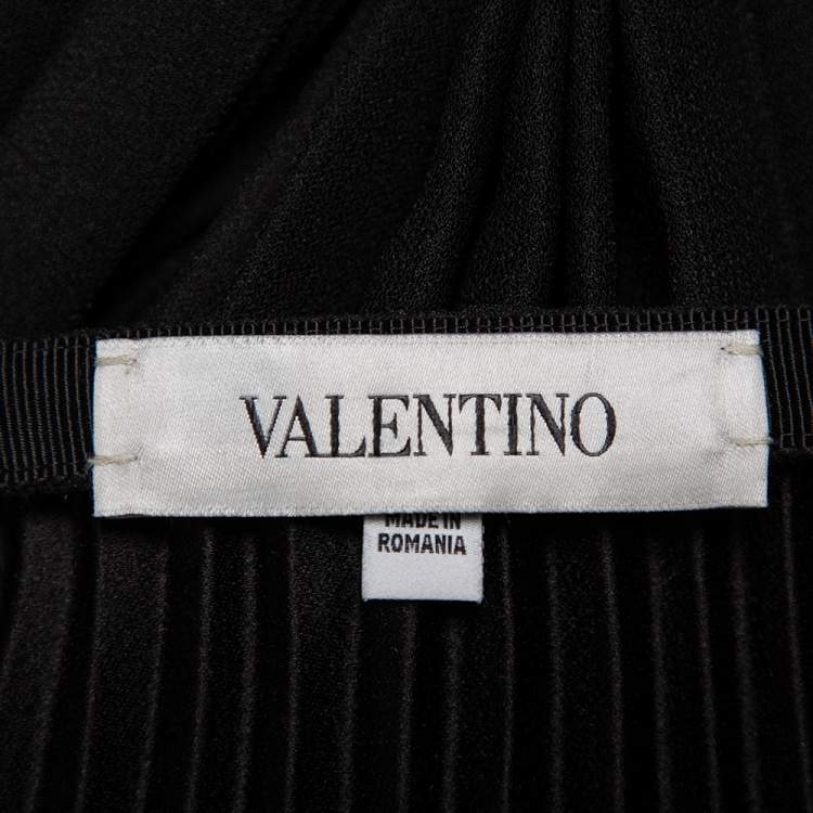 Pre Owned Valentino Black Pleated Crepe Midi Skirt S