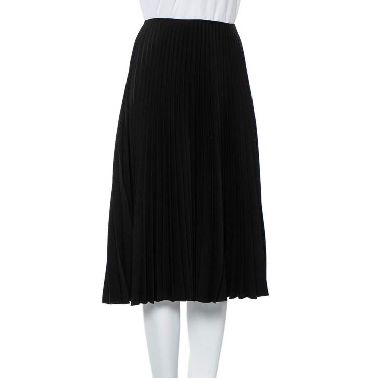 Pre Owned Valentino Black Pleated Crepe Midi Skirt S