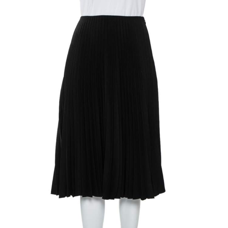 Pre Owned Valentino Black Pleated Crepe Midi Skirt S
