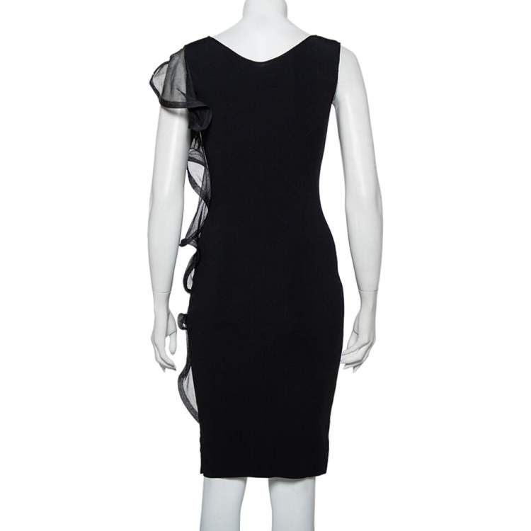 Pre Owned Valentino Black Knit Structured Ruffle Detail Sheath Dress S