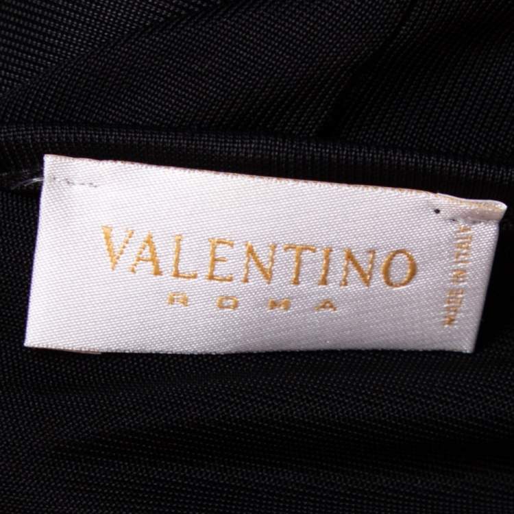 Pre Owned Valentino Black Jersey Plisse Detail Plunge Neck Top M