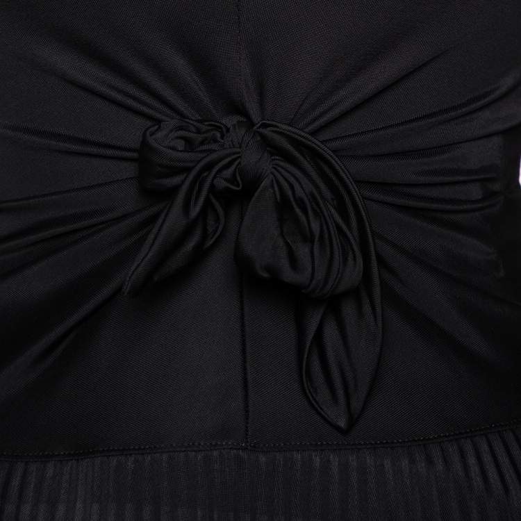 Pre Owned Valentino Black Jersey Plisse Detail Plunge Neck Top M