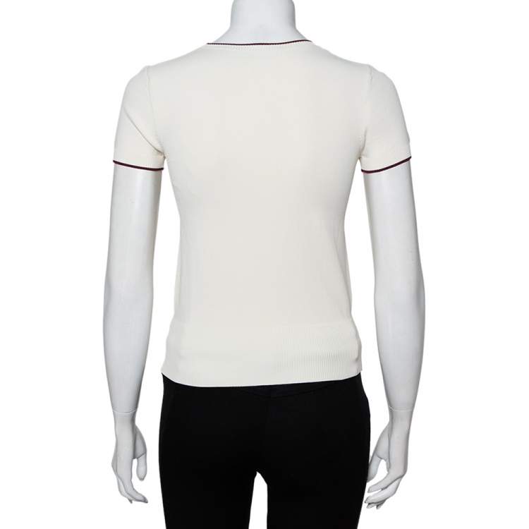 Pre Owned Valentino Off White Knit Contrast Trim Detail Sweater S